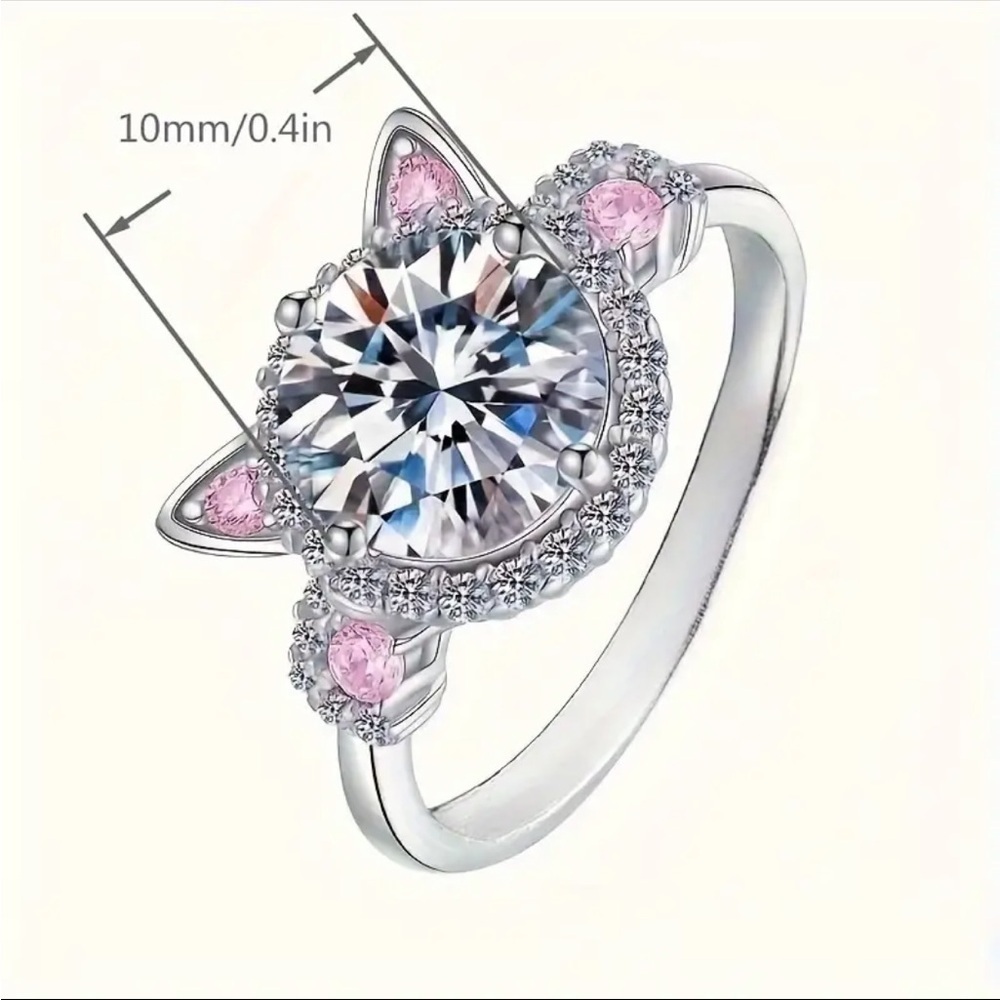 Pink Rhinestone Cat-Shaped Silver Ring - Picture 6 of 6